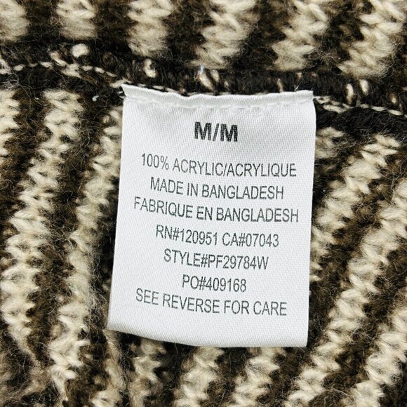 Pink Rose Acrylic Open Front Cardigan Size Medium  Brown Cream Striped Knit - Picture 4 of 8